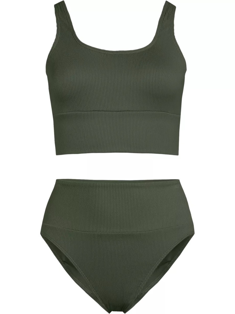Lands' End Women's Tugless Ribbed Midkini and High Waisted Bottom Swimsuit Set - Picture 4 of 9